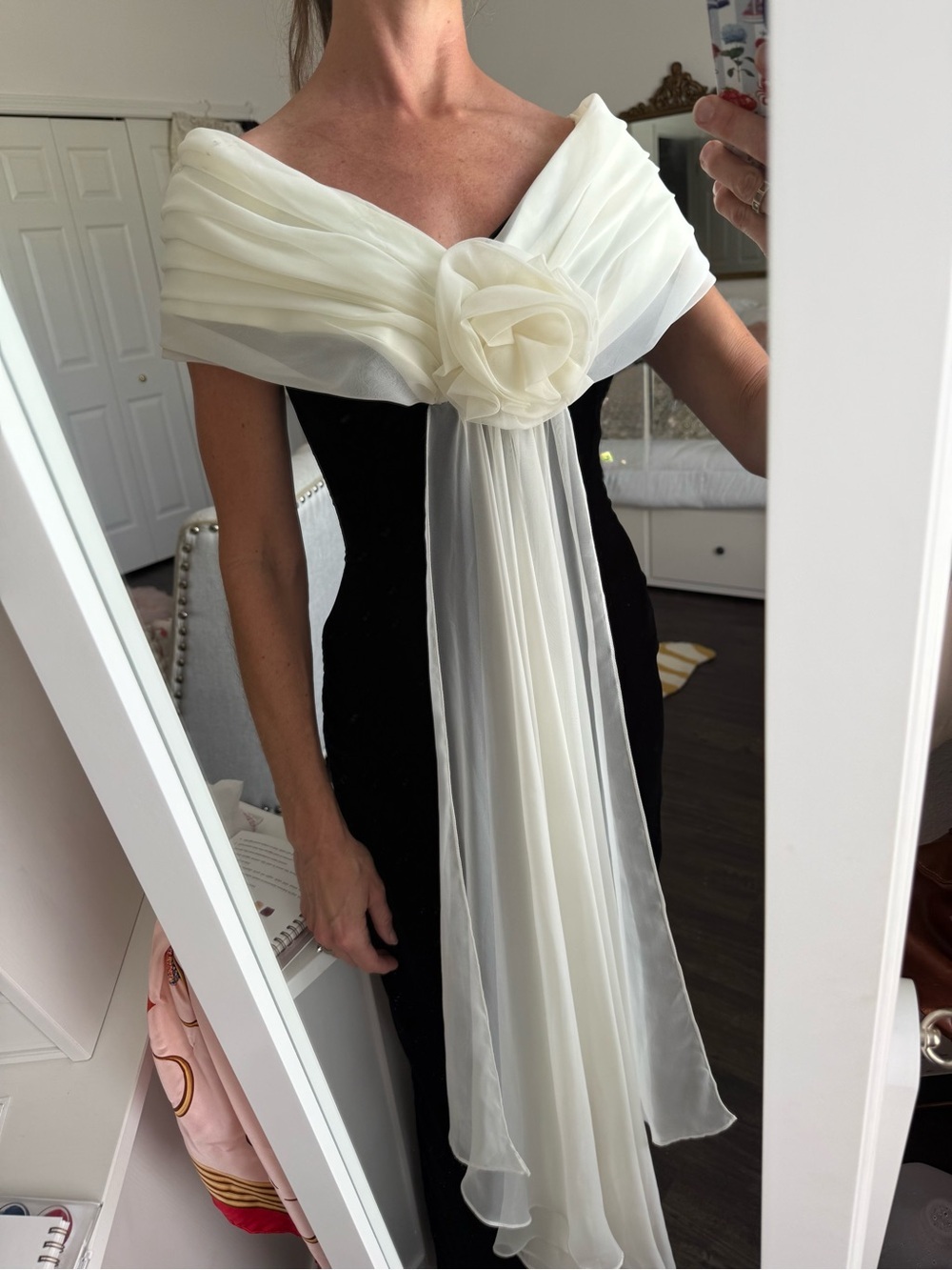 Vintage Jessica McClintock Black White Rosette Gown Prom Formal 4 - Picture 2 of 10